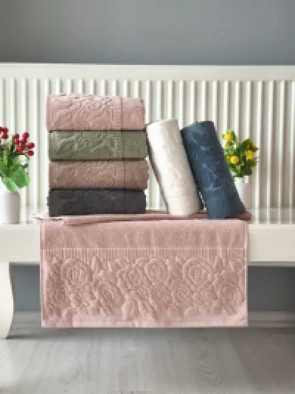 Sevgi Kadife Desen El Yüz Havlusu 6'Lı KABARTMALI 