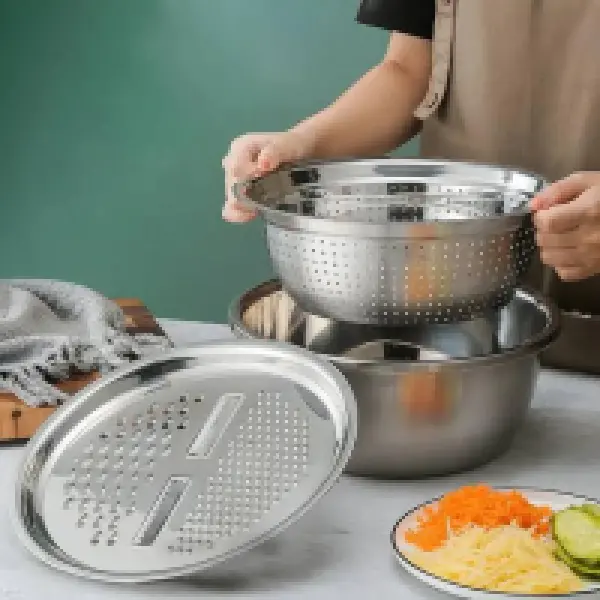 İvory Çok Fonksiyonlu Çelik Rende Süzgeç ve Yoğurma Kabı 3 lü Set ( IVO-SZG409 ) 
