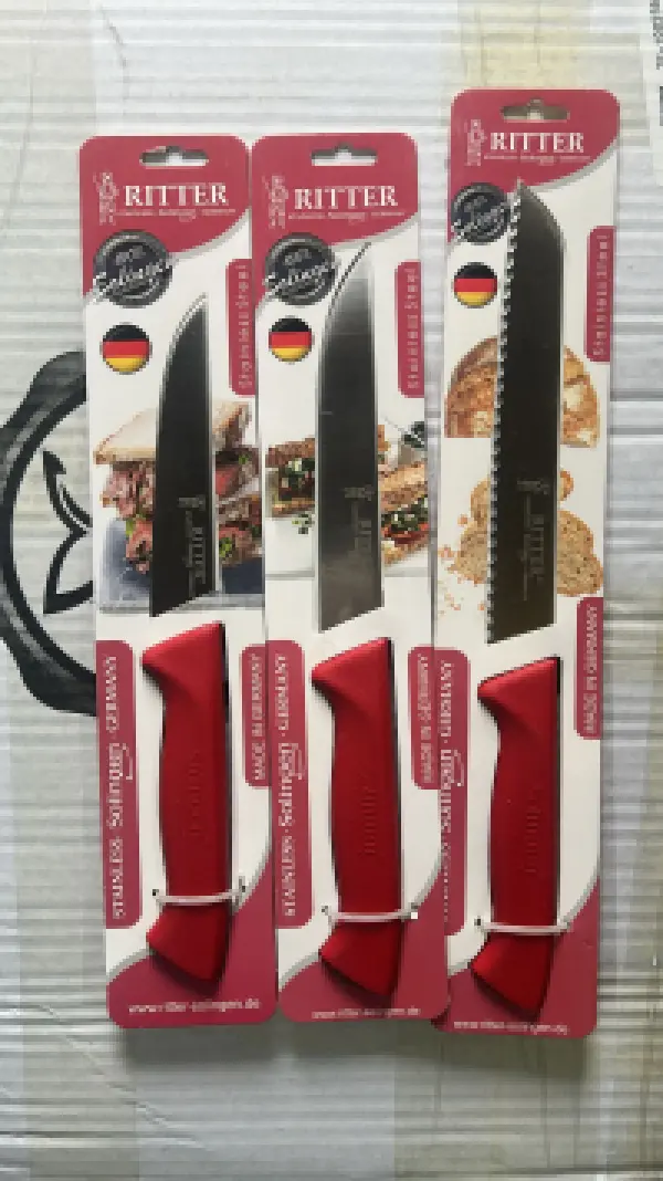 Solingen 3 lü bıçak seti kırmızı 25cm 28 cm ve ekmek bıçak