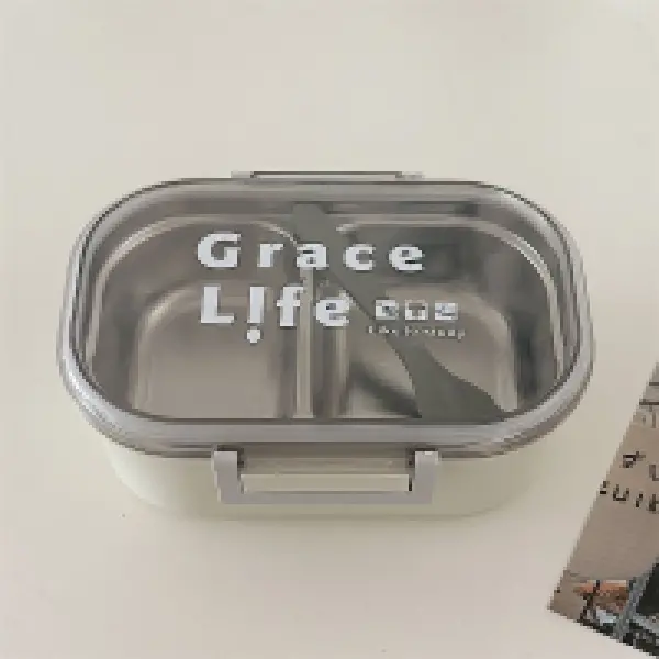 Paslanmaz Çelik Dikdörtgen Kaşıklı Yemek Taşıma Kabı ( 2'gözlü ) (DHZ90126) 