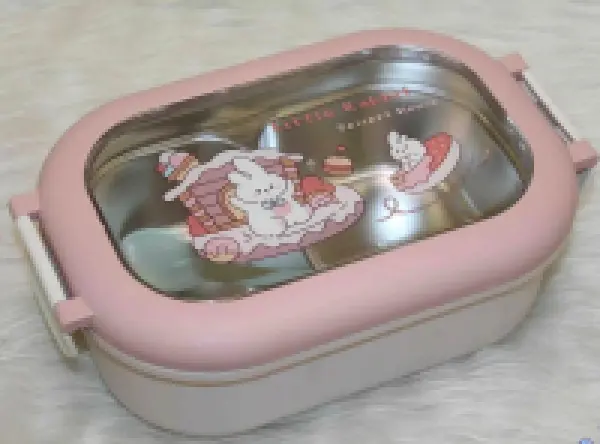 Paslanmaz Çelik Dikdörtgen Kaşıklı Yemek Taşıma Kabı ( 2 gözlü ) (DHZ90117)