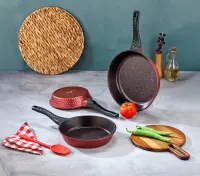 ZENA ELZE LÜX Döküm Granit Kaplama ( 3 lü ) KIRMIZI Tava Seti ( 20-24-28 no)