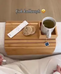 Ahşap Katlanır Portatif Koltuk Başı Kumandalık Hazneli Yan Sehpa (LÜX)