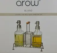  Standlı Cam 2 li Sıvı Sabunluk 