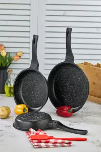 ZENA ARYA Döküm Granit Kaplama ( 3 lü )Döküm Tava Seti ( 20-24-28 no )