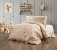 TEK KİŞİLİK RANFORCE NEVRESİM TAKIMI ( LASTİKLİ ÇARŞAF ) KAHVE YILDIZ