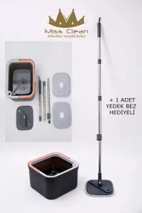 MİSSCLEAN ( 1 Yedek Bez Hediyeli )Temiz Su Ile Kirli Suyu Ayıran Otomatik Temizlik Seti Profesyonel Mop Paspas