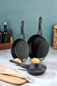 ZENA ELZE LÜX Döküm Granit Kaplama ( 3 lü ) SİYAH Tava Seti ( 20-24-28 no)