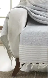 Koltuk Örtüsü 180 x 200 cm Kanepe Çekyat Divan Berjer Örtüsü Pamuklu Püsküllü (GRİ)