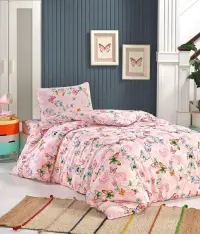 TEK KİŞİLİK RANFORCE NEVRESİM TAKIMI ( LASTİKLİ ÇARŞAF ) KELEBEKLİ