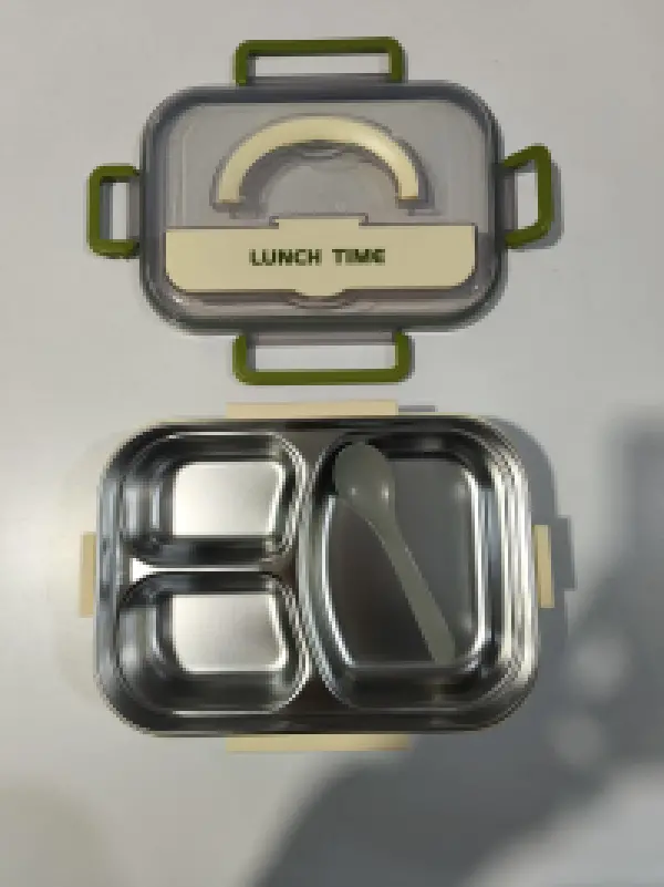 Paslanmaz Çelik ( 3'bölmeli ) Kaşıklı Yemek Taşıma Kabı ( DHZ90123 )