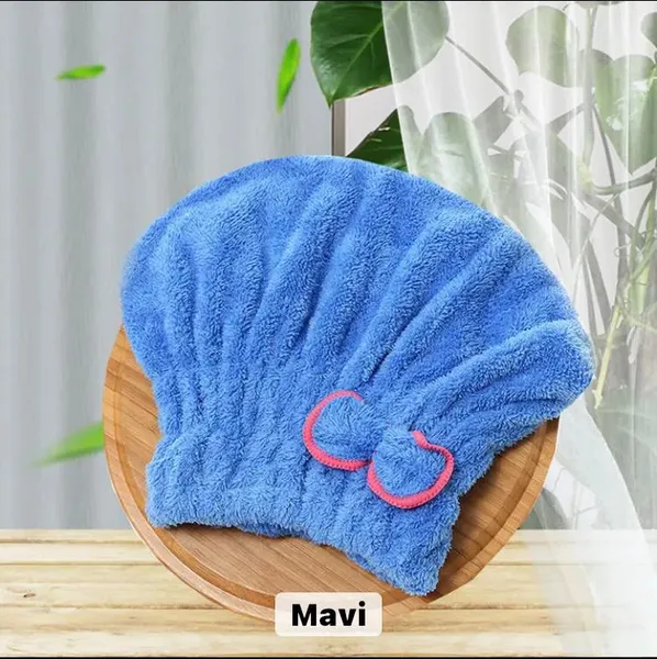 İthal Mikrofiber Saç Duş Bonesi Küçük Kurdale - Mavi